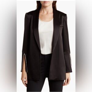 Alice + Olivia Black Blazer satin with  rhinestone Crystal-Trim Sleeve Slits
